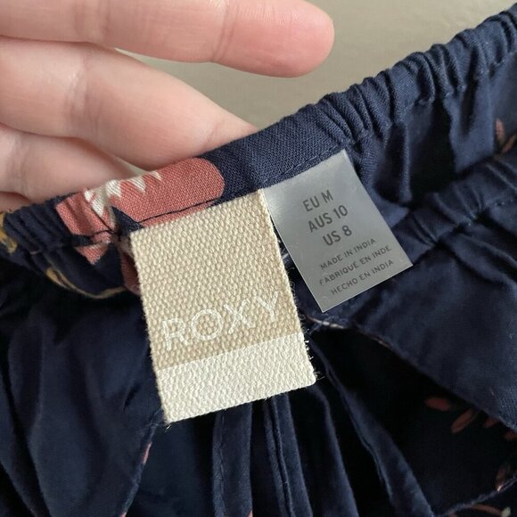 Roxy Women 8 Navy Floral Boho Beach Paradise Eyes Halter Off The Shoulder Top - Picture 10 of 15